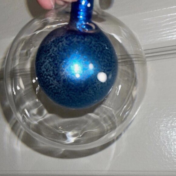 Hand Blown Glass Ball Ornament Hand Double Globe Blue ~ Gorgeous Set of 3 - Picture 4 of 5